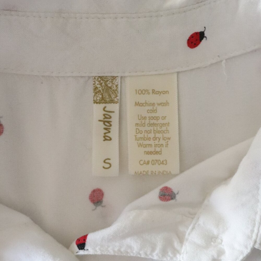 Japna Ladybug Button-Down Collared Blouse Red White Top Size S - Picture 13 of 14